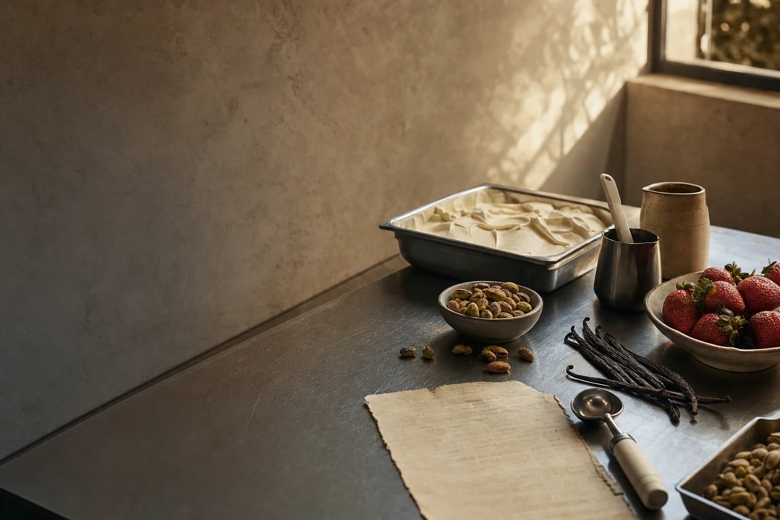 Ingredients ready for an ice cream shop prep day
